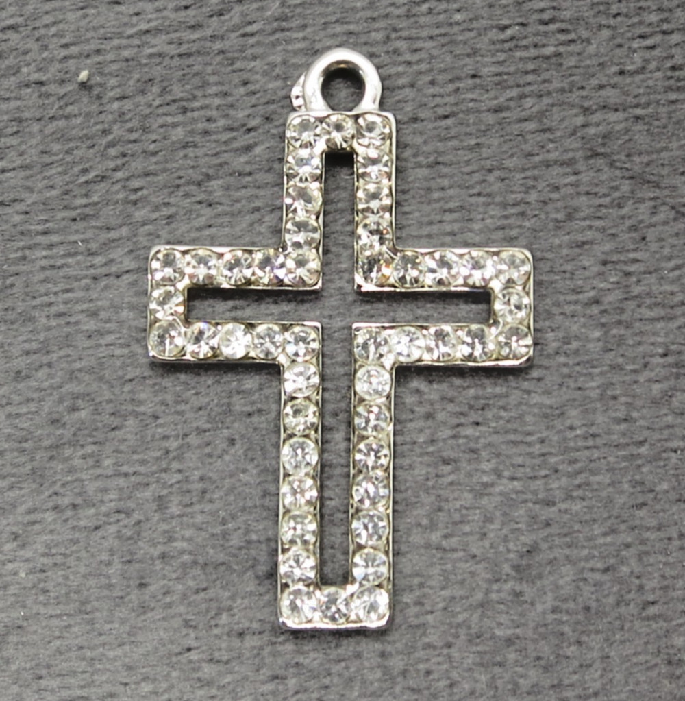 Vintage Silver Tone Rhinestone Cross Pendant